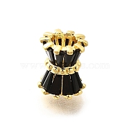 Rack Plating Column Brass Micro Pave Clear Cubic Zirconia Beads, Long-Lasting Beads, Lead Free & Cadmium Free, Real 18K Gold Plated, Black, 11x9x9mm, Hole: 4mm(KK-Q040-12G-03)