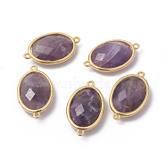 Golden Tone Brass Amethyst Links connectors, Faceted, Oval, 26x15x6mm, Hole: 1~2mm(G-F339-A01)