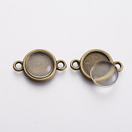 DIY Links Making, with Flat Round Alloy Cabochon Connector Settings and Clear Glass Cabochons, Flat Round, Antique Bronze, Connector Setting: 19.5x13x2mm, Hole: 2mm, Cabochon: 9.5~10x3.5mm, 2pcs/set(DIY-X0292-38AB-01)