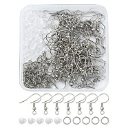 100Pcs 304 Stainless Steel French Hooks with Coil and Ball, Ear Wire, with 100Pcs Jump Rings & 100Pcs Plastic Ear Nuts, Stainless Steel Color, 20x19x3mm, Hole: 2mm, 21 Gauge, Pin: 0.7mm(STAS-YW0001-59)