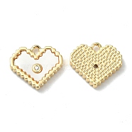 Brass Micro Pave Cubic Zirconia Charms, with Shell, Pixel Heart Charm, Real 18K Gold Plated, 11x12x2mm, Hole: 1mm(KK-B072-18G)
