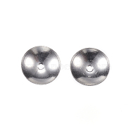 304 Stainless Steel Bead Caps, Round, Stainless Steel Color, 8x2.5mm, Hole: 0.5mm(A-STAS-F040-20E-P)