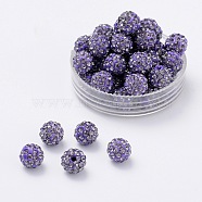 Polymer Clay Rhinestone Beads, Pave Disco Ball Beads, Grade A, Round, Half Drilled, Tanzanite, 8mm, Hole: 1mm(RB-H258-HD8mm-539)