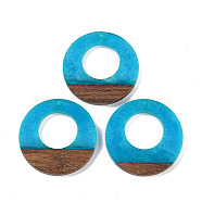 Resin & Wood Pendants, Ring Charms, Dodger Blue, 37.5x3.5mm, Hole: 2mm(WOOD-F015-14D)