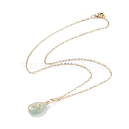 Natural Green Aventurine Teardrop Pendant Necklace, Gold Plated 304 Stainless Steel Wire Wrap Jewelry for Women, 17.72 inch(45cm)(X-NJEW-JN03900-02)
