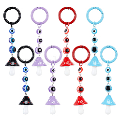 Nbeads 4Pcs 4 Colors Mushroom Resin Pendant Keychains, Evil Eye Keychains, for Men's and Women's Bags Car Accessories, Mixed Color, 11cm, 1pc/color(KEYC-NB0001-60)