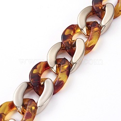 Handmade CCB Plastic Curb Chain, with Acrylic Linking Rings, Imitation Gemstone, for Handbag Chain Making, Golden, Gold, Link: 22~23x16~17x5mm, 39.37 inch(1m)/strand(AJEW-JB00678-10)