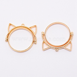 Alloy Open Back Bezel Pendants, Rotatable Pendants, For DIY UV Resin, Epoxy Resin, Pressed Flower Jewelry, Cat Shape, Light Gold, 32x33x3.7mm, Hole: 1.5mm(PALLOY-TAC0012-23KCG)