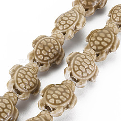 Handmade Porcelain Ceramic Beads Strands, Famille Rose Style, Tortoise, Camel, 19.5x15x8mm, Hole: 1.8mm, about 17~18pcs/strand, 11.42~12.24 inch(29~31.1cm)(PORC-Q265-007H)