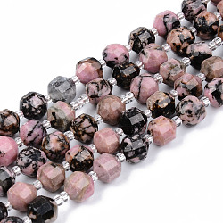 Natural Rhodonite Beads Strands, Round, Faceted, 7~8x8mm, Hole: 1.2mm, about 38~40pcs/strand, 15.16inch(38.5cm)(X-G-R482-25-8mm)