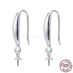925 Sterling Silver Earring Hooks, with Cup Pearl Bail Pin, Silver, 20~21mm, Bail Pin: 6x3mm, 20 Gauge, Pin: 0.8mm(STER-E062-02S)