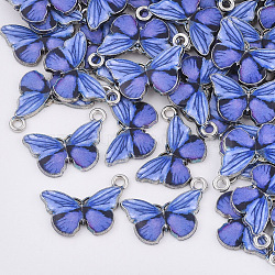 Printed Alloy Pendants, with Enamel, Butterfly, Platinum, Orchid, 13.5x20x2mm, Hole: 1.6mm(PALLOY-R111-17B)