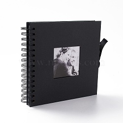8 Inch Cardboard DIY Photo Album Scrapbooking Memory Book, 60 Black Pages Handmade Pasted Photo Album, with Window and Ribbon, Black, 23x20.6x1.8~3cm, 30 sheets/book(DIY-A036-03B)