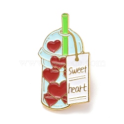 Sweet Heart Word Enamel Pin, Love Milk Tea Cup Shape Alloy Enamel Brooch for Backpack Clothes, Golden, Red, 32x17x10mm, Pin: 1mm.(JEWB-O005-G01)
