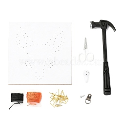 Fox Pattern DIY String Arts Kit Set, Including Hammer, Wooden Board, Plastic Holder Accessories, Alloy Nails & Screws, Scissor, Polyester Thread, 15x15x0.85cm(DIY-F070-02)