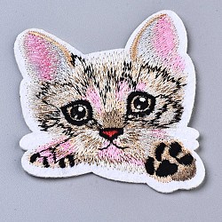 Cat Appliques, Computerized Embroidery Cloth Iron on/Sew on Patches, Costume Accessories, Colorful, 74x67.5x1.5mm(X-DIY-S041-147)