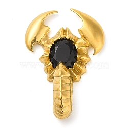 304 Stainless Steel Pendants, with Acrylic Rhinestone, Scorpion Charm, Golden, Black, 48x32x12mm, Hole: 16.5x6.2mm(STAS-R229-03C-G)