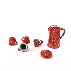Mini Alloy Tea Set, including 1Pc Teapot, 4Pcs Teacup, for Dollhouse Accessories, Pretending Prop Decorations, Crimson, Teacup: 7.5x11mm, Teapot: 15x28mm(BOTT-PW0001-216A)