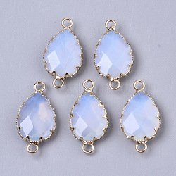 Opalite Links connectors, with Golden Tone Brass Open Back Settings, Faceted, Teardrop, 26.5~27.5x14x6mm, Hole: 2mm(G-T131-09K)