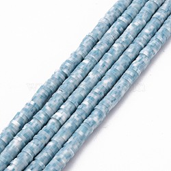 Handmade Polymer Clay Bead Strands, Heishi Beads, for DIY Jewelry Crafts Supplies, Disc/Flat Round, Light Blue, 4x0.5~1mm, Hole: 0.9mm, about 320~450pcs/strand, 15.35 inch~16.92 inch(39~43cm)(X-CLAY-S094-4mm-A10)