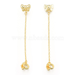 Brass Beads, with Chain, Nickel Free, Butterfly with Flower, Real 14K Gold Plated, 69mm, Hole: 3.5mm(KK-N259-62)