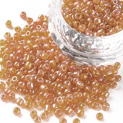 8/0 Round Glass Seed Beads, Transparent Colours Rainbow, Round Hole, Gold, 8/0, 3mm, Hole: 1mm, about 1111pcs/50g, 50g/bag, 18bags/2pounds(SEED-US0003-3mm-169)