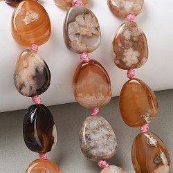 Natural Cherry Blossom Agate Beads Strands, Flat Teardrop, 20.5~22x15.5~17x6~7mm, Hole: 1.5mm, about 16pcs/strand, 15.55''~15.63''(39.5~39.7cm)(GG-CBAD7AB-03)