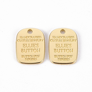 Rack Plating Alloy Charms, Cadmium Free & Lead Free, Oval Rectangle with Word, Light Gold, 13.5x10x1mm, Hole: 1.4mm