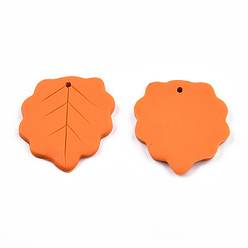Handmade Polymer Clay Pendants, Leaf, Dark Orange, 31~32x28~29x3mm, Hole: 1.6mm