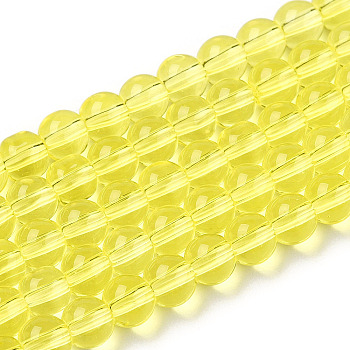 Transparent Glass Beads Strands, Round, Yellow, 4~4.5mm, Hole: 0.8mm, about 97~99pcs/strand, 14.76 inch~14.96 inch(37.5~38cm)
