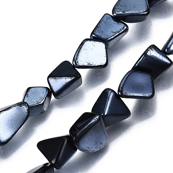 Opaque Electroplate Glass Beads Strands, Nuggets, Black, 6.5~16.5x5.5~11.5x3.5~9.5mm, Hole: 1.2mm, about 61~70pcs/strand, 20.47~23.23 inch(52cm~59cm)