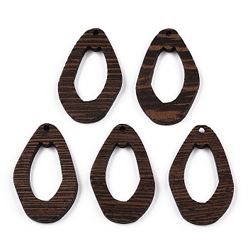 Natural Wenge Wood Pendants, Undyed, Teardrop Frame Charms, Coconut Brown, 38.5x24x3.5mm, Hole: 2mm