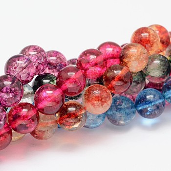 Dyed Round Natural Crackle Quartz Beads Strands, Mixed Color, 8mm, Hole: 1mm, about 48pcs/strand, 15.5 inch