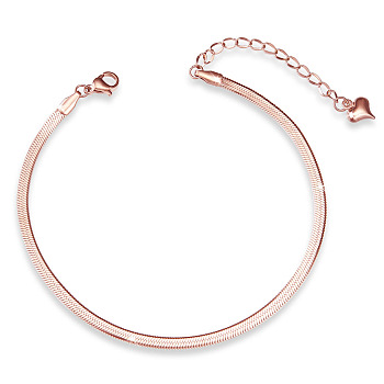 SHEGRACE Titanium Steel Snake Chain Anklets, with Lobster Claw Clasps, Rose Gold, 7-7/8 inch(20cm)