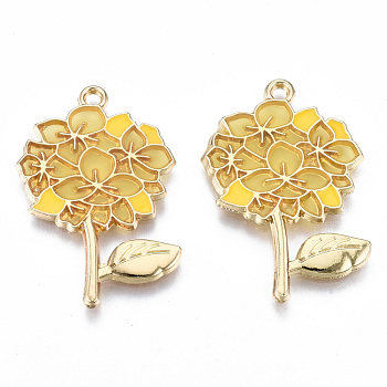 Transparent Epoxy Resin Pendants, with Eco-Friendly Alloy Findings and Enamel, Cadmium Free & Lead Free & Nickel Free, Flower, Gold, 33x22x1.5mm, Hole: 1.8mm