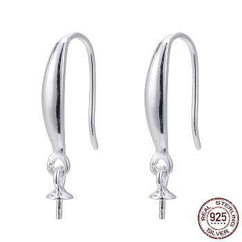 925 Sterling Silver Earring Hooks, with Cup Pearl Bail Pin, Silver, 20~21mm, Bail Pin: 6x3mm, 20 Gauge, Pin: 0.8mm