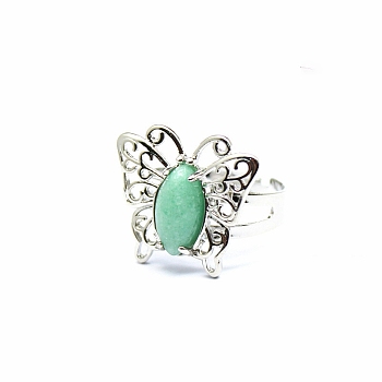 Natural Aventurine Finger Ring, Butterfly, Butterfly: 21x21mm