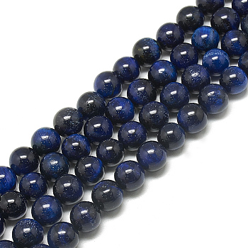 Natural Tiger Eye Beads Strands,  Dyed, Round, Dark Blue, 6mm, Hole: 1mm, about 62~63pcs/strand, 14.7~14.9 inch