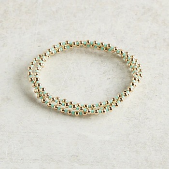3Pcs CCB & Glass Seed Beads Stretch Bracelets Set for Women, Round & Column, Aquamarine, 6.50 inch(16.5cm)