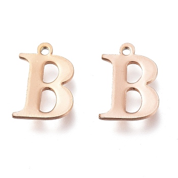 Vacuum Plating  304 Stainless Steel Charms, Laser Cut, Alphabet, Rose Gold, Letter.B, 12x8.5x0.8mm, Hole: 1mm