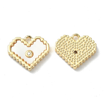 Brass Micro Pave Cubic Zirconia Charms, with Shell, Pixel Heart Charm, Real 18K Gold Plated, 11x12x2mm, Hole: 1mm