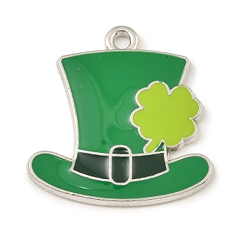 Saint Patrick's Day Theme Alloy Enamel Pendants, Platinum, Hat, 24x23x2mm, Hole: 1.8mm