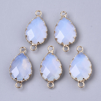 Opalite Links connectors, with Golden Tone Brass Open Back Settings, Faceted, Teardrop, 26.5~27.5x14x6mm, Hole: 2mm