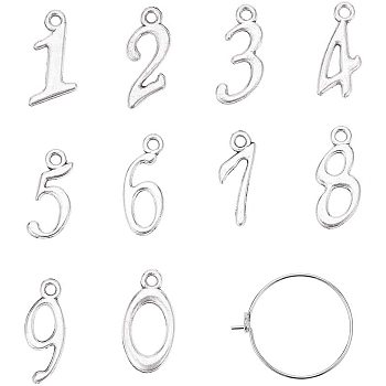 DIY Earrings Making, with Brass Rings Hoop Earrings and Alloy Number Pendants, Mixed Color, 20x0.8mm, 100pcs/box, 17.5~20x6~17.5x1mm, 100pcs/box