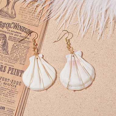 Copper Wire Wrapped Natural Scallop Shell Dangle Earring for Women(EJEW-JE04721)-6