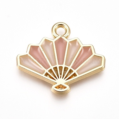 Golden Rosy Brown Fan Alloy+Enamel Pendants