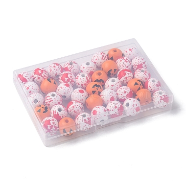 40Pcs 4 Colors Halloween Theme Printed Natural Wooden Beads(WOOD-FS0001-03)-2