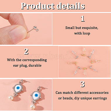 60Pcs 2 Style Brass Ball Stud Earring Post with Horizontal Loops(KK-BC0012-45)-4