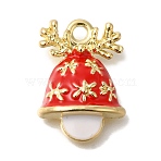 Christmas Theme Alloy Enamel Pendants, Golden, Christmas Bell, 21x14.5x6mm, Hole: 2.2mm(ENAM-B025-01D-01G)