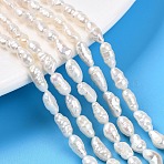 Natural Cultured Freshwater Pearl Beads Strands, Baroque Pearls Keshi Pearl Beads, Two Sides Polished, Creamy White, 7~14x4~5.5x4~5.5mm, Hole: 0.5mm, about 34~45pcs/strand, 13.98~14.57 inch(35.5~37cm)(PEAR-N014-04H)